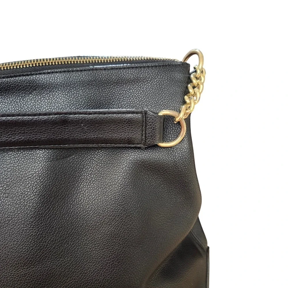 The Victoria Secret Black Pebbled Faux Leather Hobo Shoulder Bag Satchel Tote